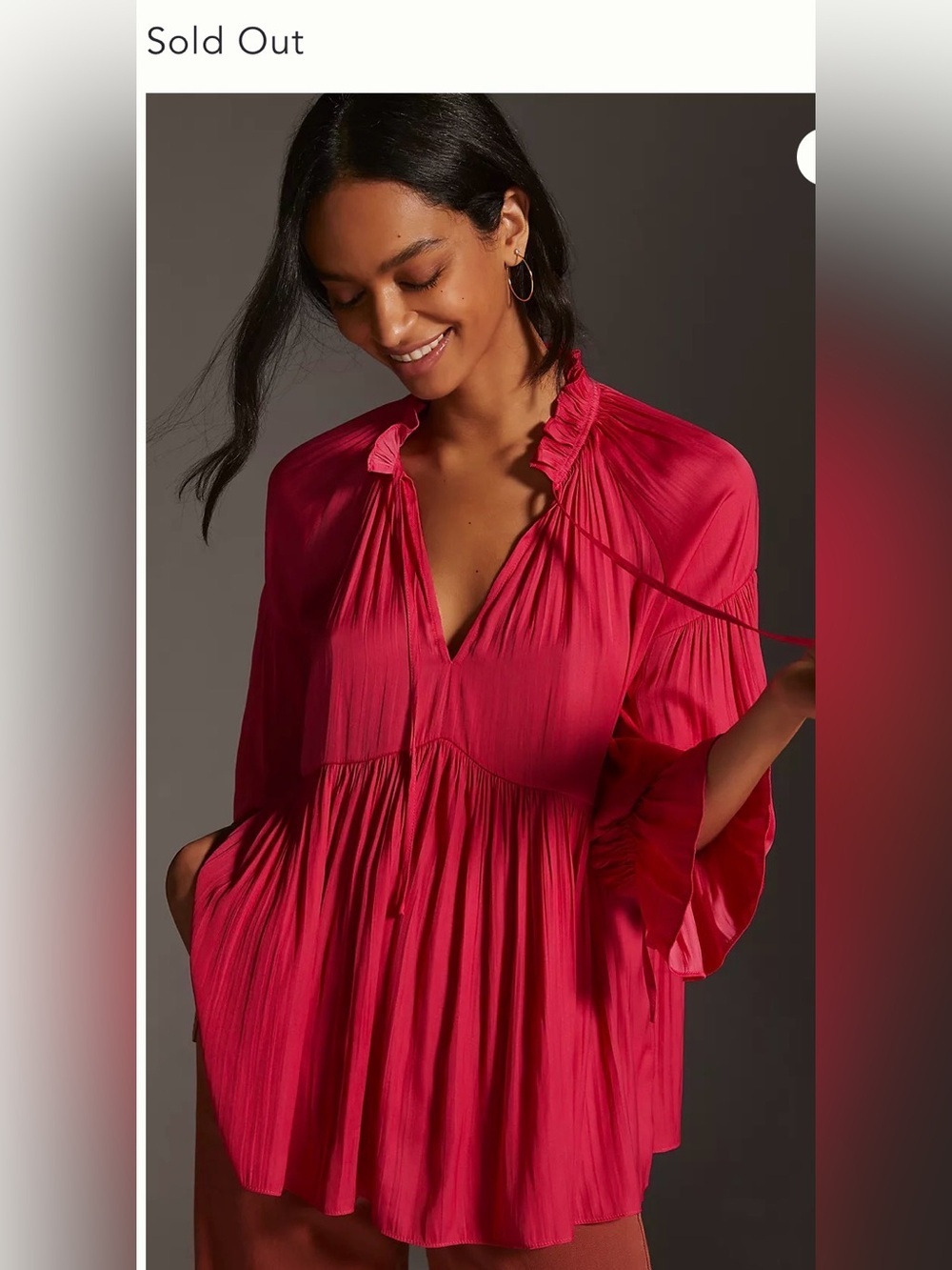 NWT By Anthropologie Split-Neck Babydoll Blouse sz L - Picture 7 of 9